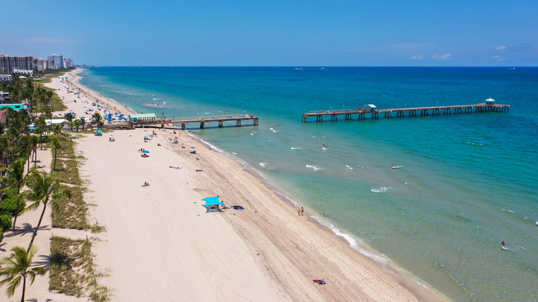 aerial view of the beach and the pier