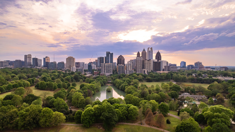A view of the Atlanta skyline over Piedmont Park.