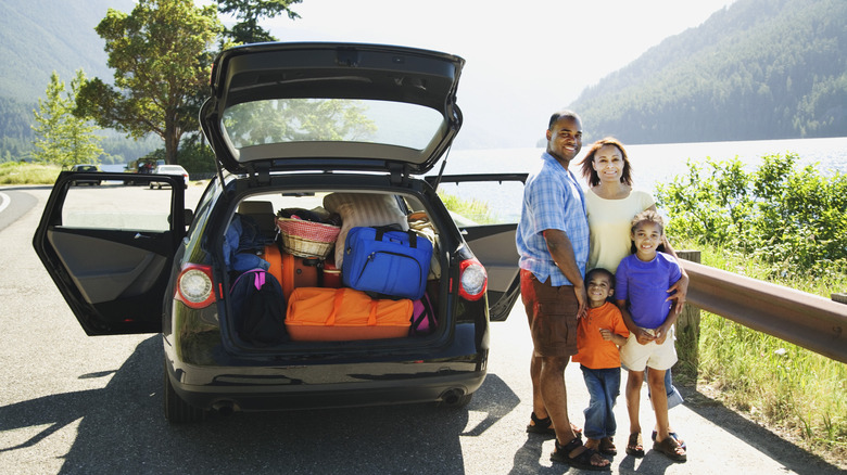 family of four by car