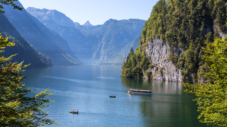 steep, forested cliffs surround Lake Königssee