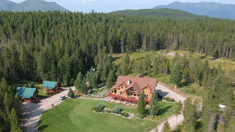 an aerial view of the Great Bear Inn, a bed and breakfast near Glacier National Park in Montana