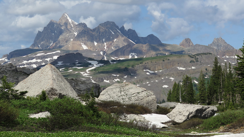 Sweeping views of the snow-streaked Tetons on the Teton Crest Trail.