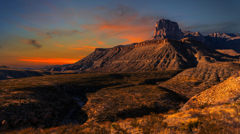 Sunset at Guadalupe Mountains National Park with El Capitan in the distance