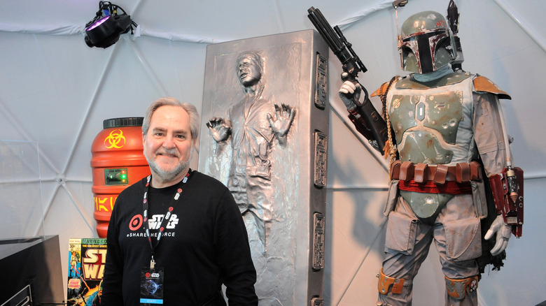 Steve Sansweet alongside Boba Fett and Han Solo in Carbonite.