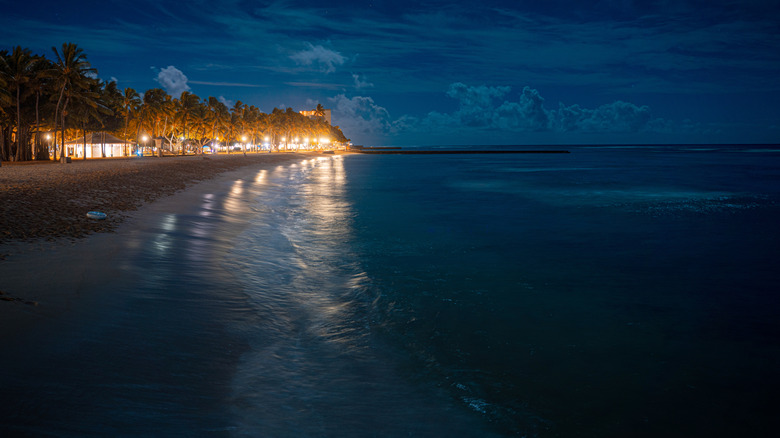 A Hawaii beach at night.