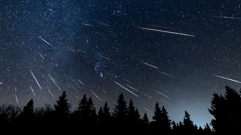night sky with meteor shower