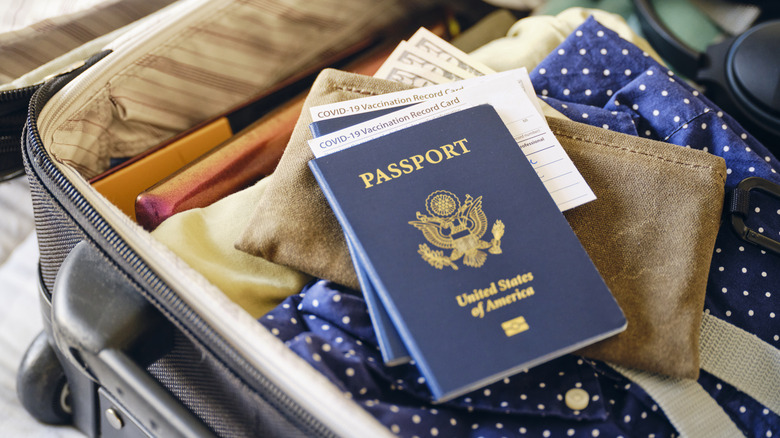 Passports in an open suitcase