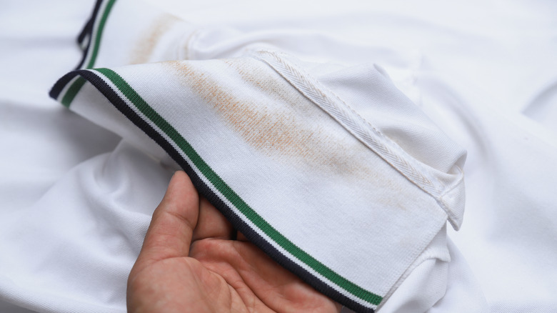 orange stain on shirt