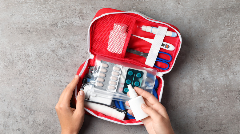 An open first aid kit