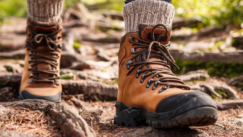 Tourist wearing hiking boots