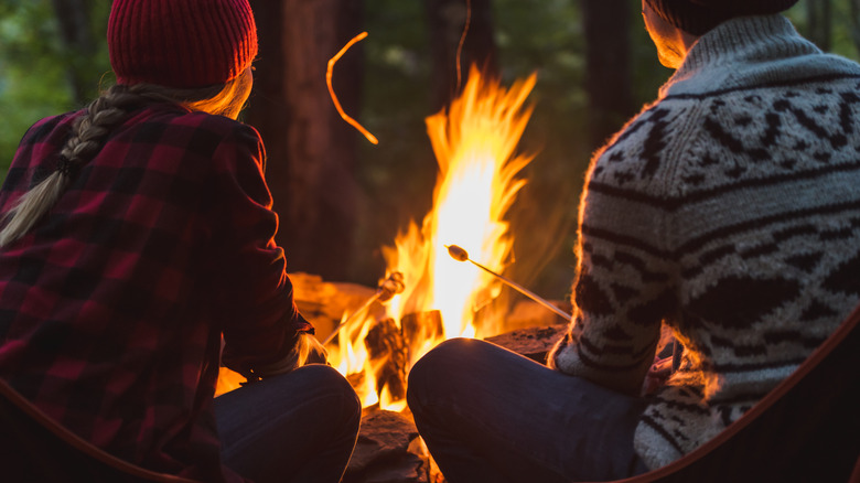 people sitting by a campfire