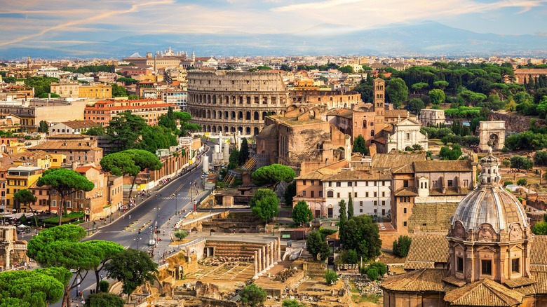 Aerial view of Rome with Colosseum