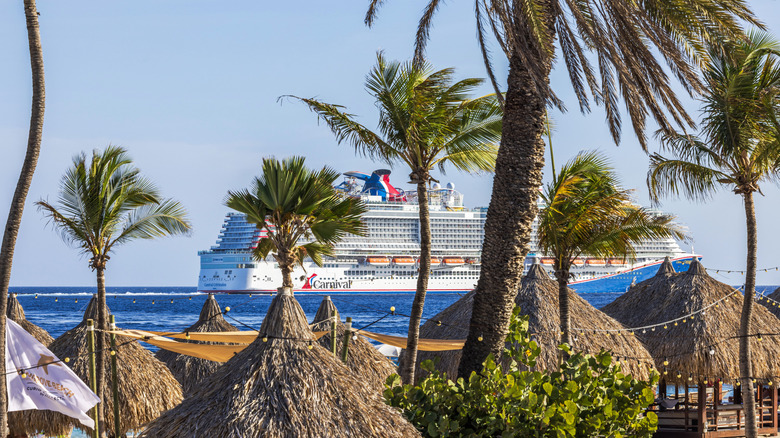 A cruise ship arriving in the Caribbean.