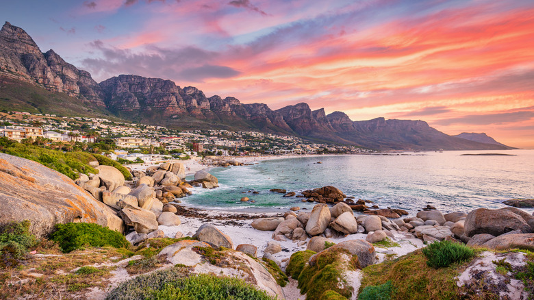 Rocky beach at sunset