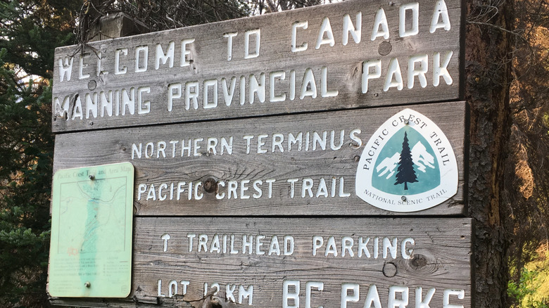 A sign marks the Canadian terminus of Pacific Crest Trail
