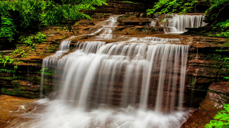 Water cascading over the rocks at Buttermilk Falls in Ithaca, New York.
