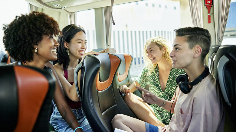 Friends in hotel shuttle