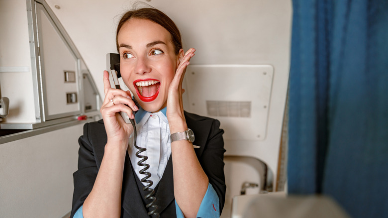 flight attendant using PA