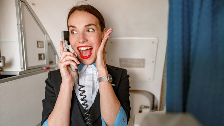 flight attendant using PA