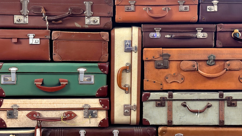 Stacked vintage suitcases.