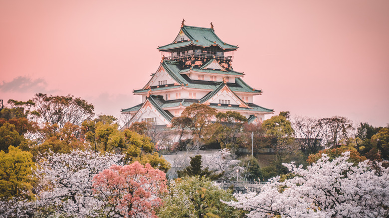 Osaka castle at sunset in Japan