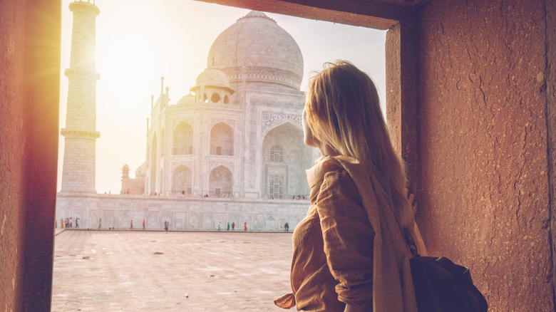 Woman visiting Taj Mahal