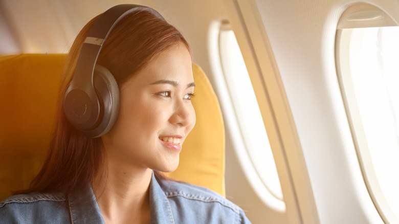 Happy airplane passenger 