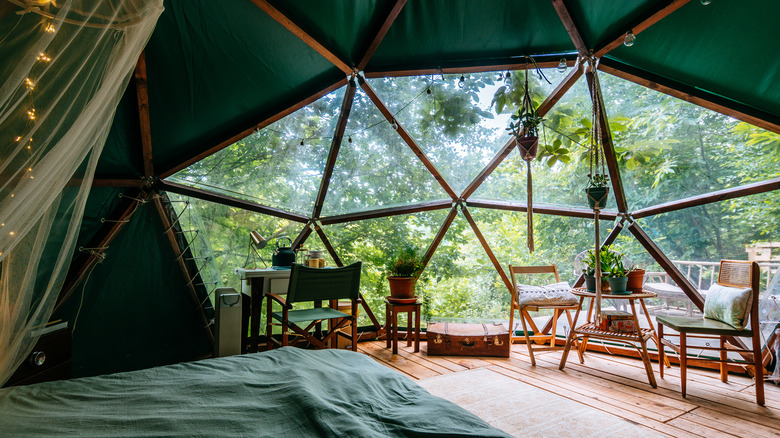 Inside view of off-grid yurt