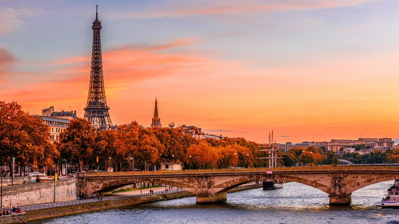 Eiffel Tower Seine River sunset