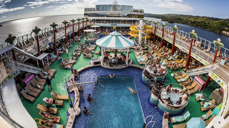 Crowded cruise ship pool deck