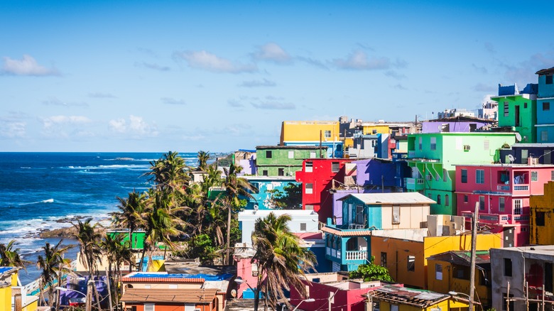 beach and coastal houses view in Puerto Rico town