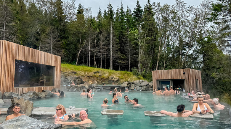 People hanging out in the Forest Lagoon hot springs