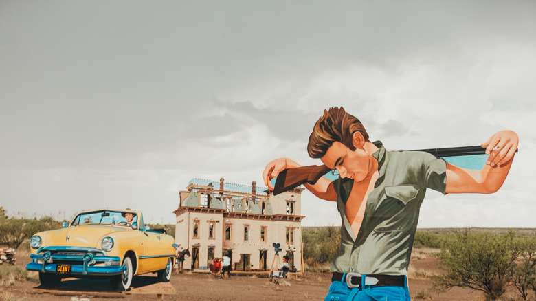 Movie set tribute with cutouts from Giant in Marfa, Texas