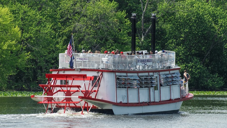 a riverboat sails down the Fox River