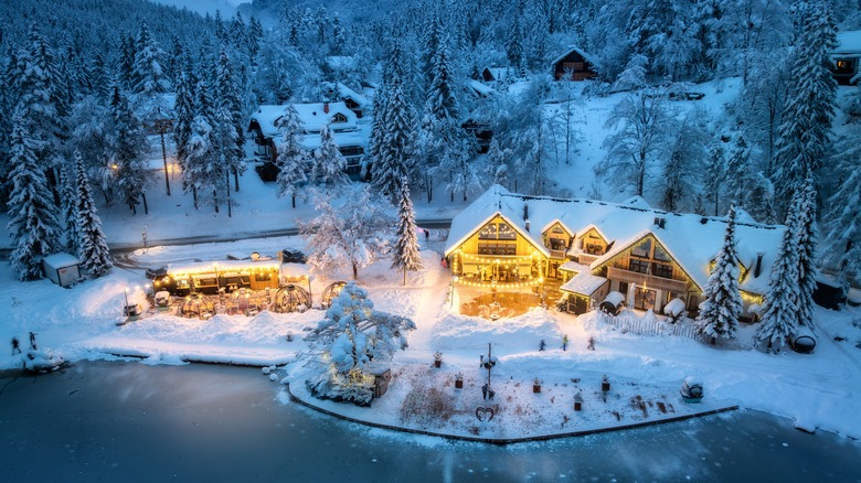 Houses by Lake Jasna, winter