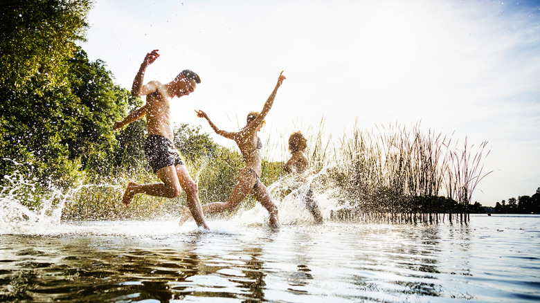 Jumping into a lake