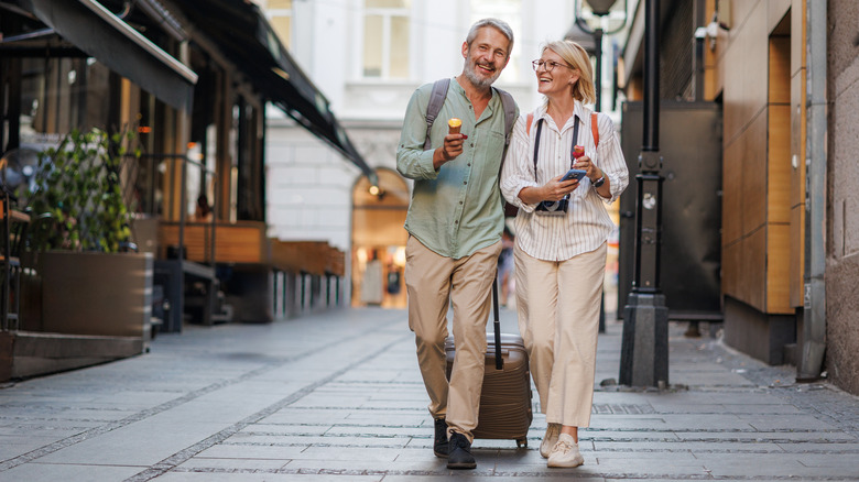 A couple enjoying a walk in Europe