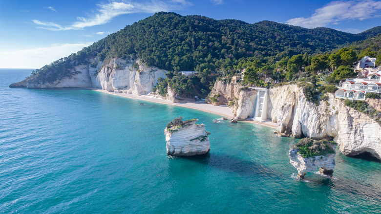 An aerial view of Baia delle Zagare in the Foggia province of Puglia, Italy
