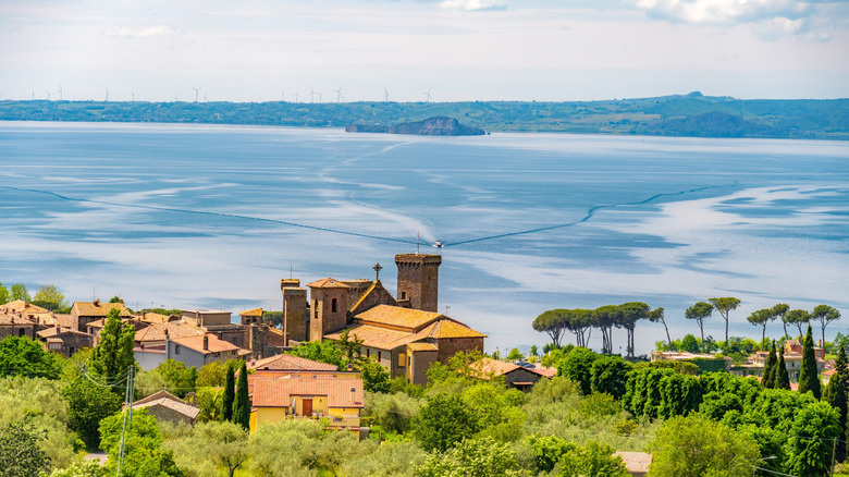 Historic buildings overlooking Lake Bolsena, Italy