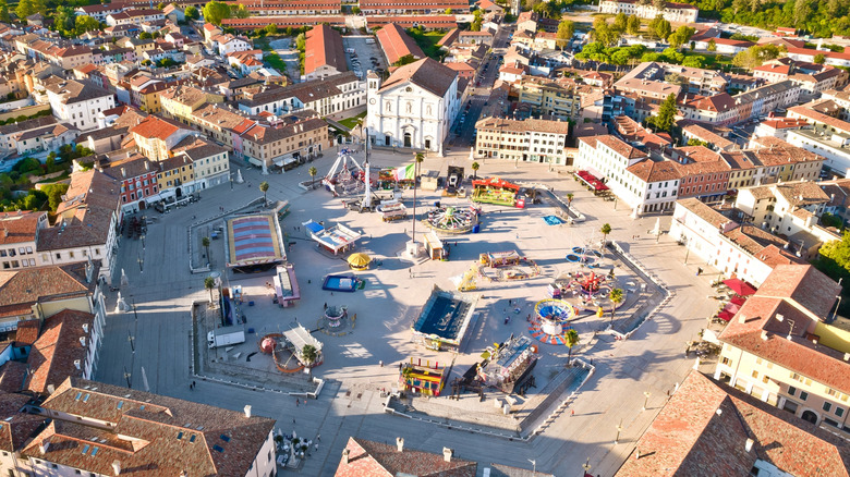 Aerial view of hexagonal central square
