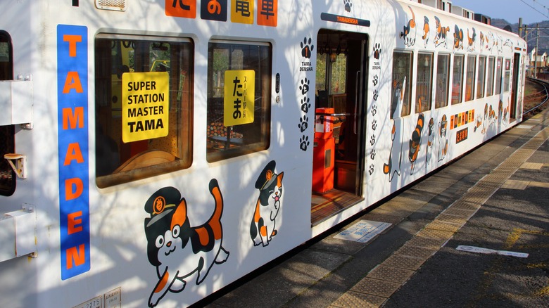 Cat illustrations on exterior of Japan's cat train