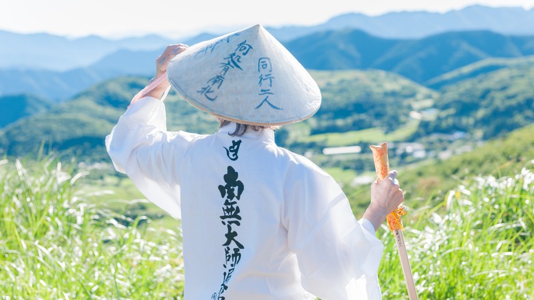 Pilgrim looking out over Shikoku island