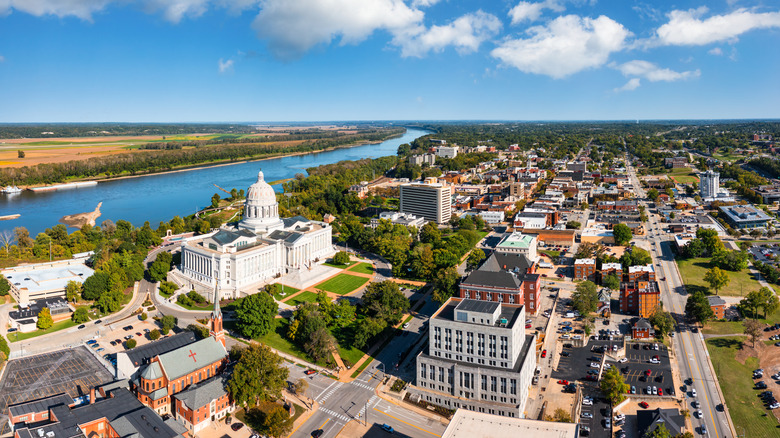 an aerial view over Jefferson City in Missouri