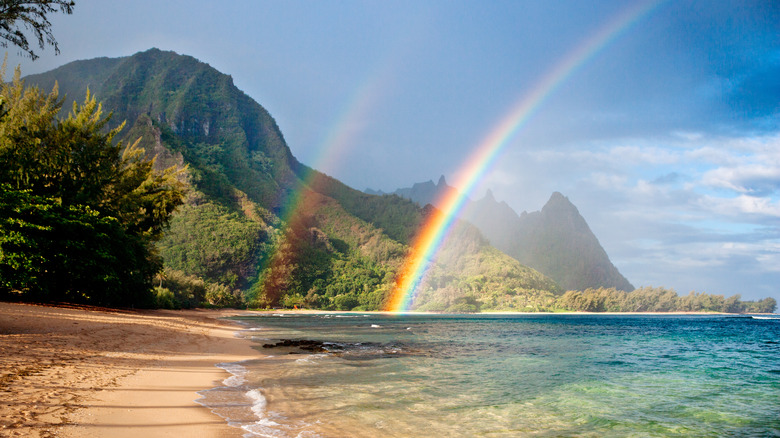 Double rainbow at Tunnel beach Kauai