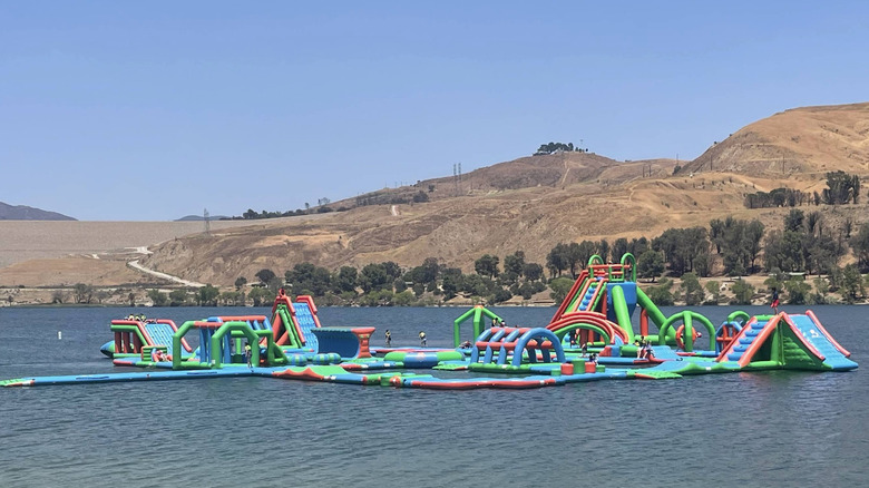 A view of Cali Splash Park from the shore of Castaic Lake.