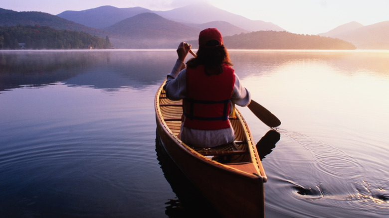Solo canoer on Lake Placid