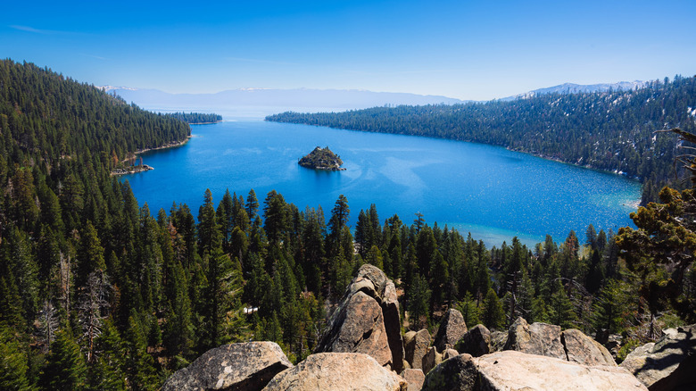 Lake Tahoe Emerald Bay view pine trees