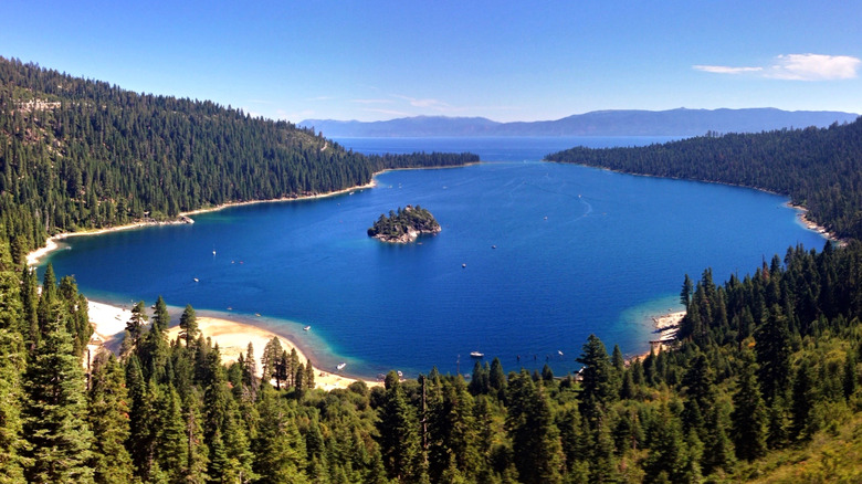 Aerial view of Emerald Bay Lake Tahoe.