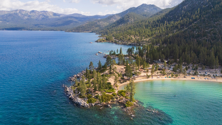 An aerial shot of Lake Tahoe.
