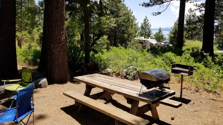 A picnic table and campsite at Tahoe State Recreation Area.